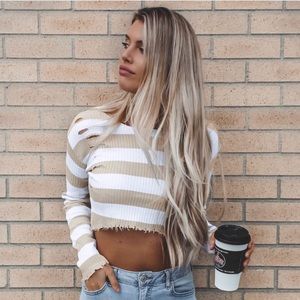 Long sleeve stripped crop top